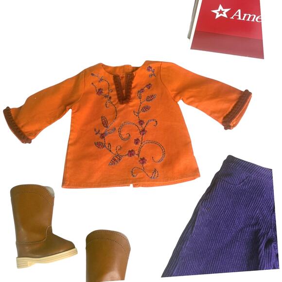 American Girl Doll Julie Casual Outfit Tunic Top Purple Gauchos Pant Boots Box - Picture 5 of 10